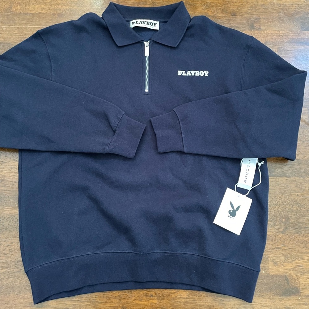 Playboy Pacsun Navy Blue Zip Up Collared Sweater